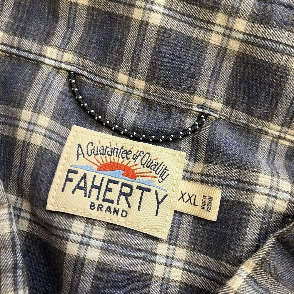 Faherty Men's XXL Blue Plaid Lightweight Flannel Shirt  Cotton Long Sleeve Light - Picture 2 of 10